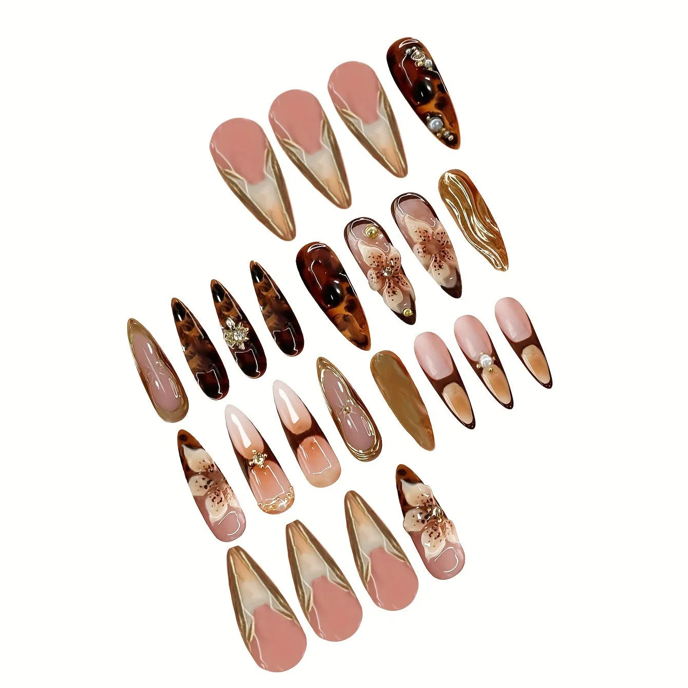 Flower design press-on nail wraps armour set with flashing flowers pattern in colour XM325