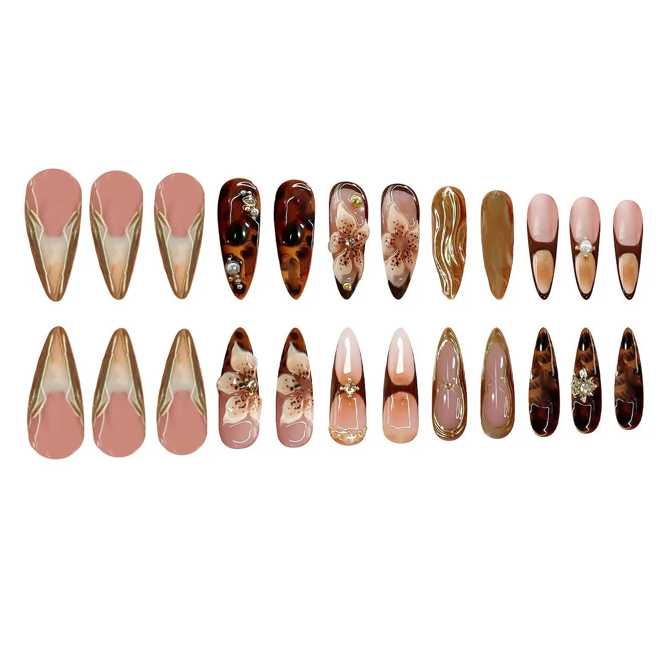 Flower design press-on nail wraps armour set with flashing flowers pattern in colour XM325