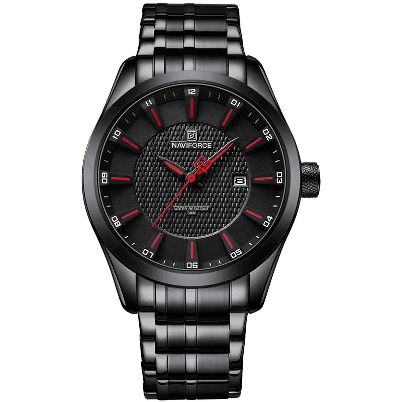 Men's simple casual alloy watch with circular face, available in multiple colour options including black, white, and white-blue