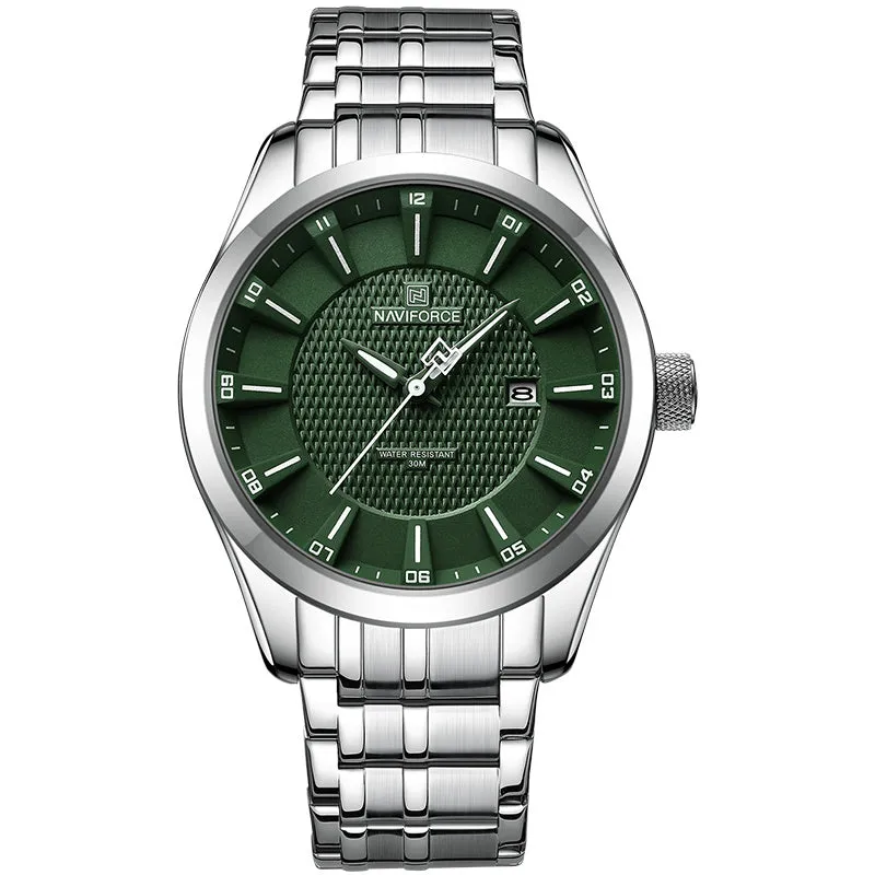 Men's simple casual alloy watch with circular face, available in multiple colour options including black, white, and white-blue