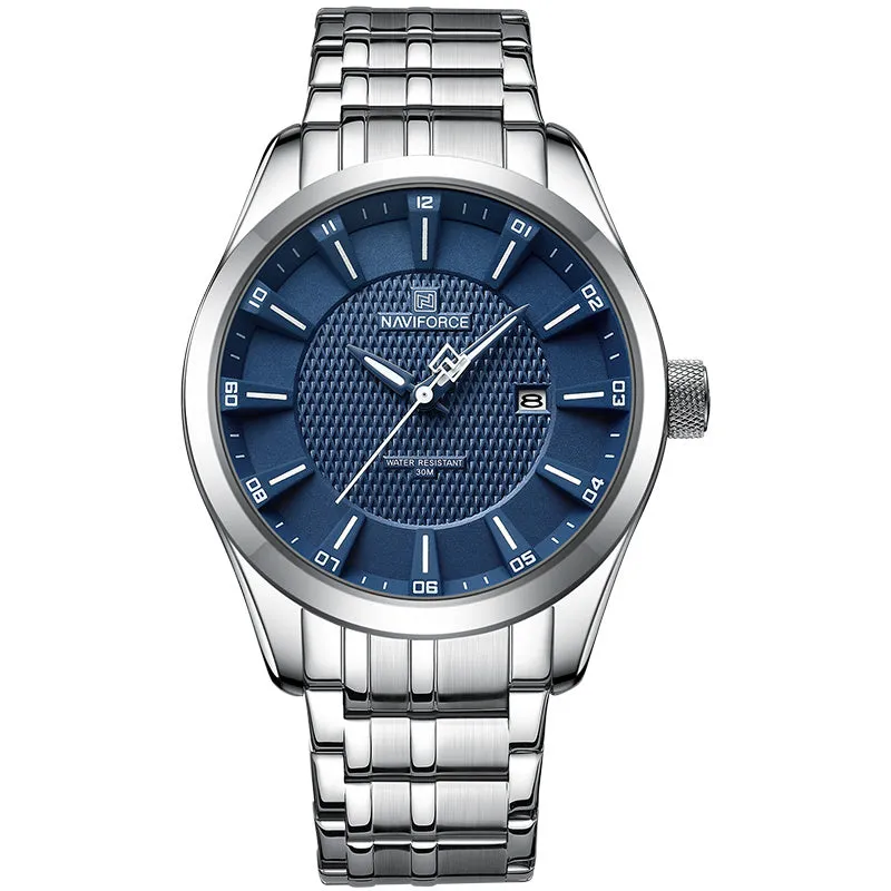 Men's simple casual alloy watch with circular face, available in multiple colour options including black, white, and white-blue