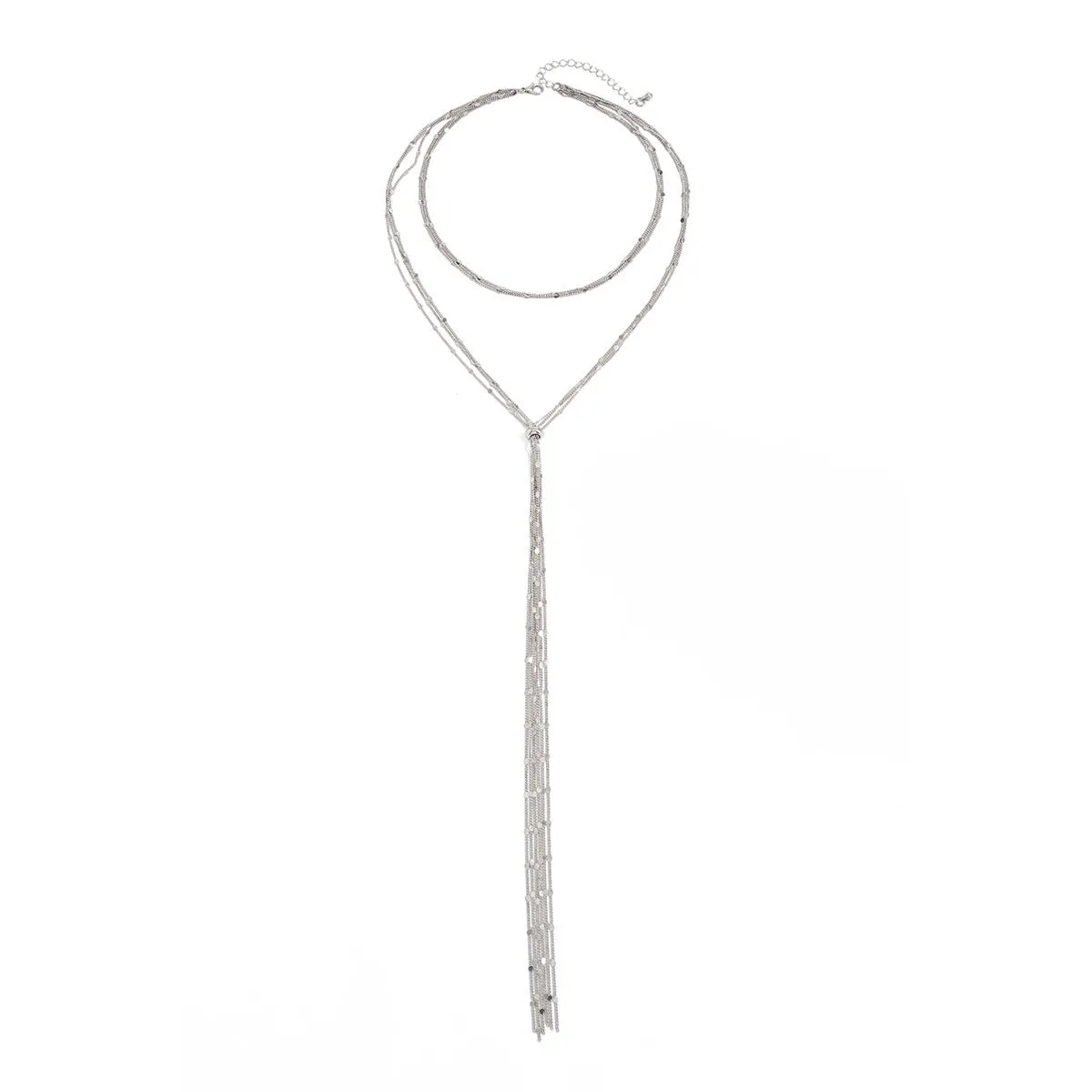 Women's multi-layer Y-shaped tassel neck back chain in gold copper electroplated finish, adjustable 35-57cm circumference