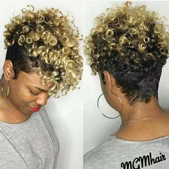 Women's simple rolls short synthetic wig in exotic style showing black, brown, gold, and grey colour options