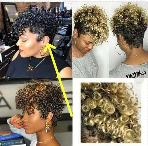Women's simple rolls short synthetic wig in exotic style showing black, brown, gold, and grey colour options