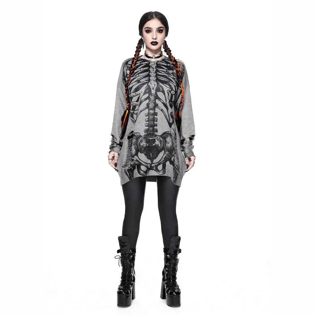 Women's gray loose fit character print knit pullover long sleeves viscose fibre