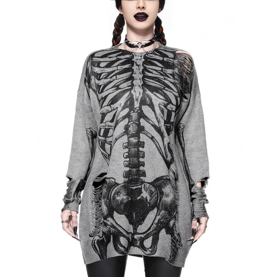 Women's gray loose fit character print knit pullover long sleeves viscose fibre