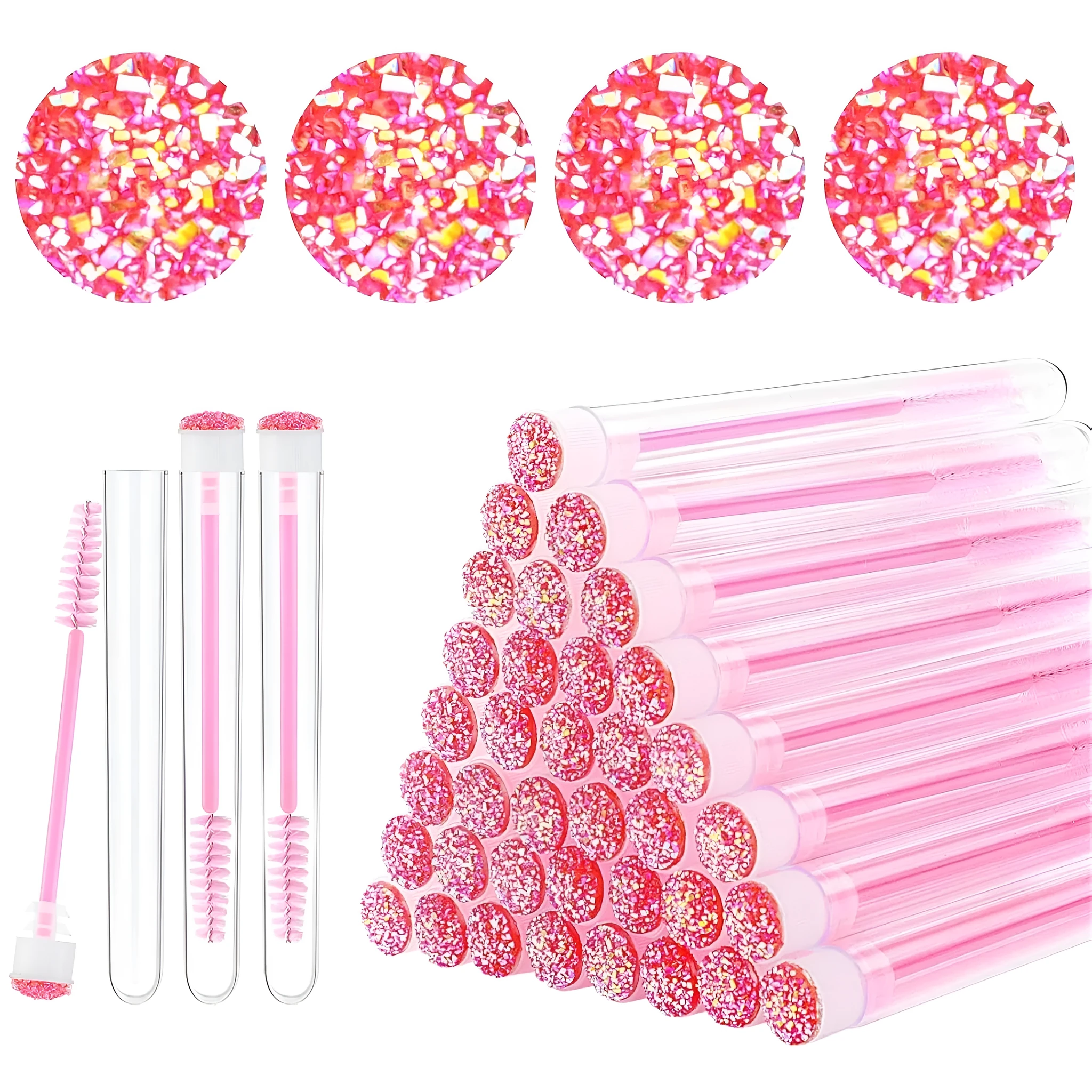Disposable eyelash brushes with transparent storage tubes in four colours