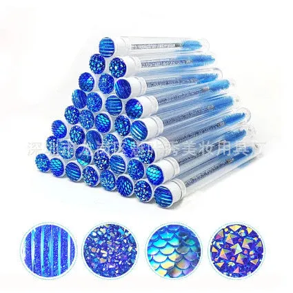 Disposable eyelash brushes with transparent storage tubes in four colours