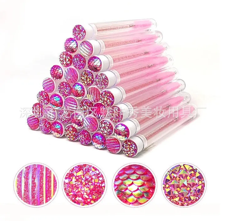 Disposable eyelash brushes with transparent storage tubes in four colours