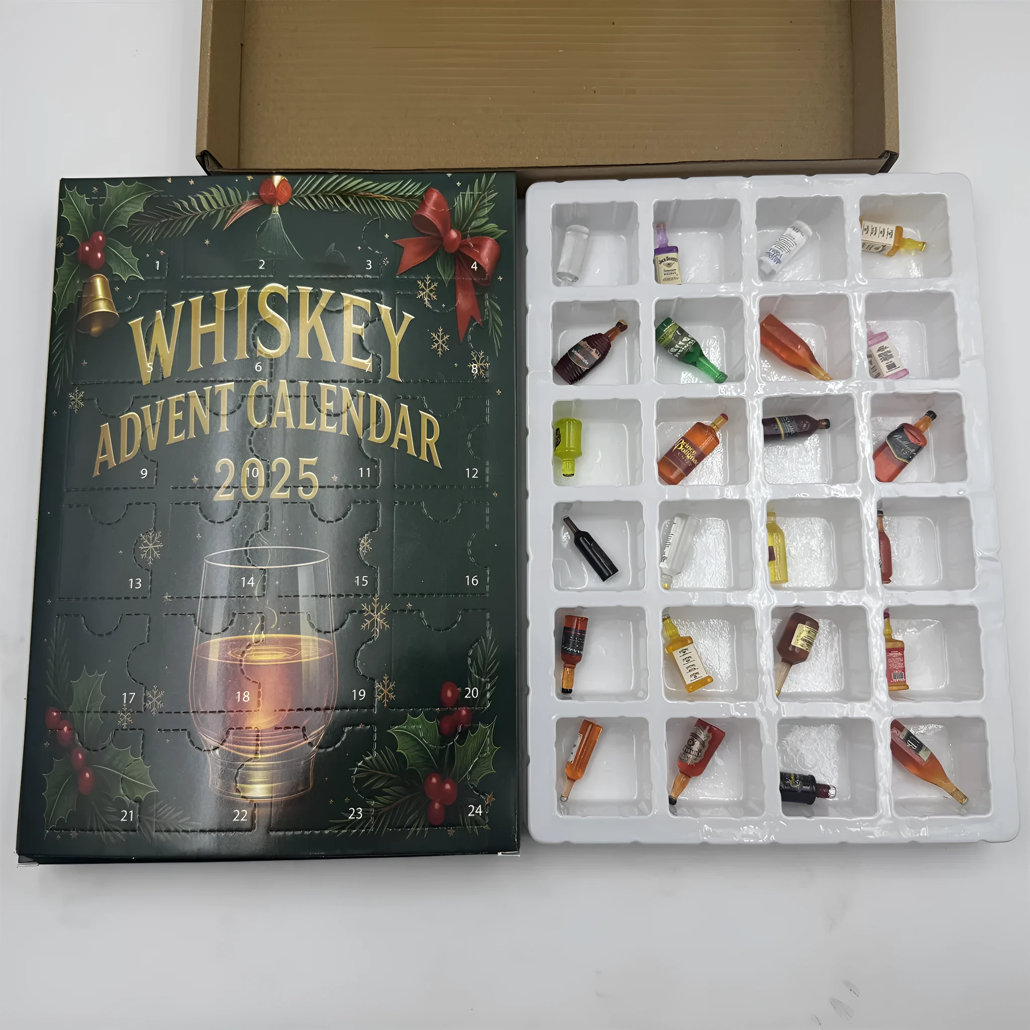 Acrylic arrival calendar blind box Christmas gift with clear compartments and style option labels