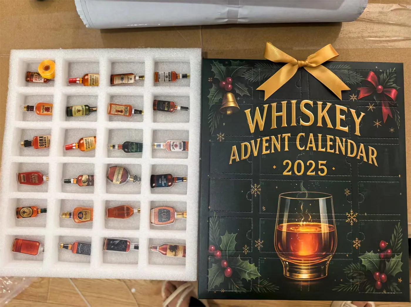 Acrylic arrival calendar blind box Christmas gift with clear compartments and style option labels