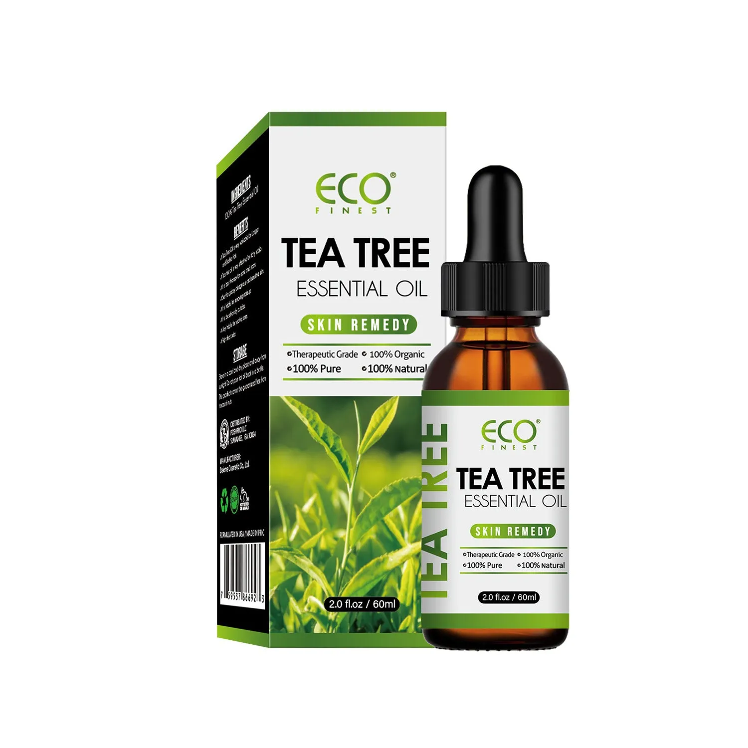 Tea tree oil essential oil bottle 60ml for acne skincare and massage applications