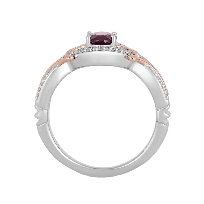 Micro inlaid zircon egg-shaped amethyst two-tone ring for women, copper geometric with colour separation plating