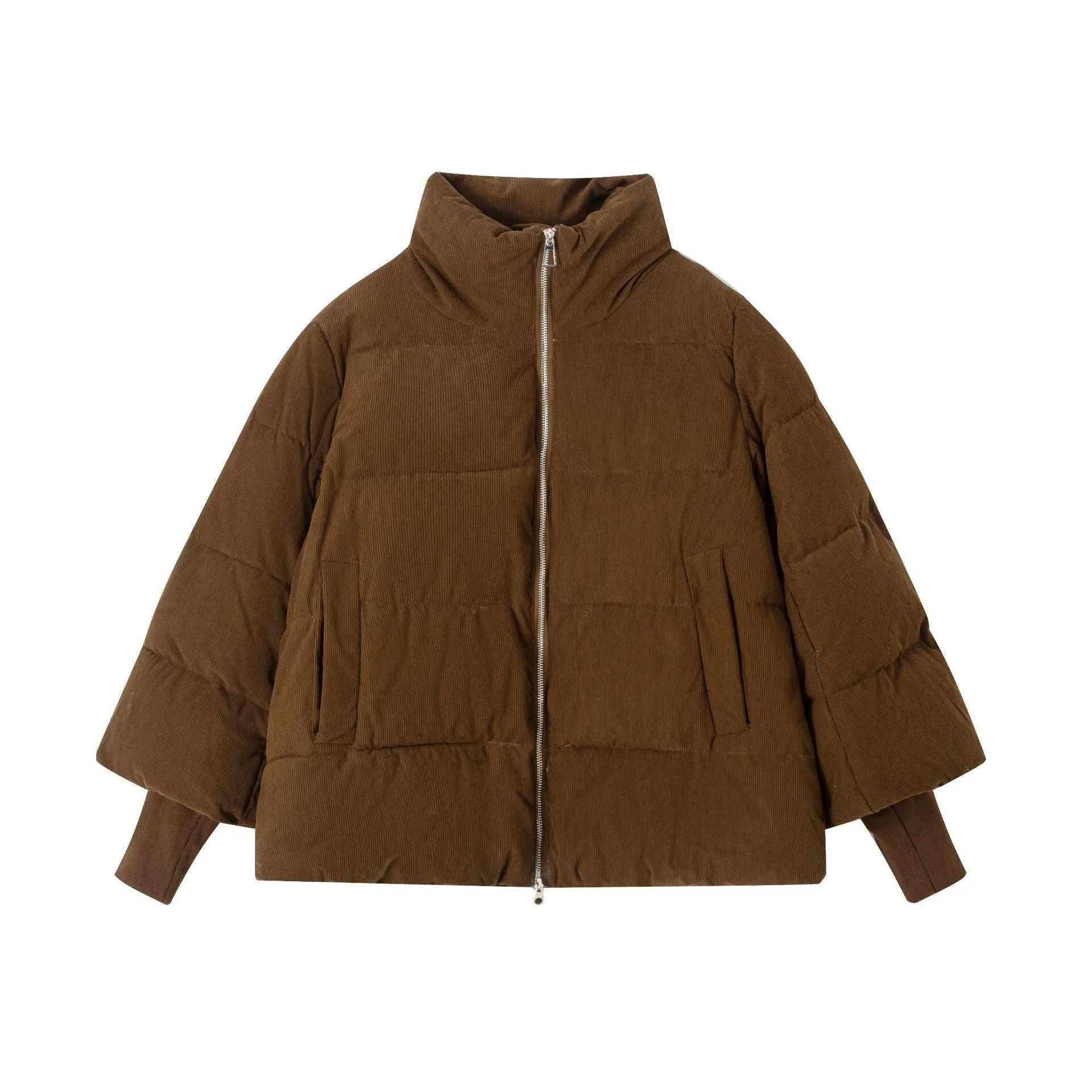 Loose thick Korean style student cotton-padded coat in beige with pocket detail