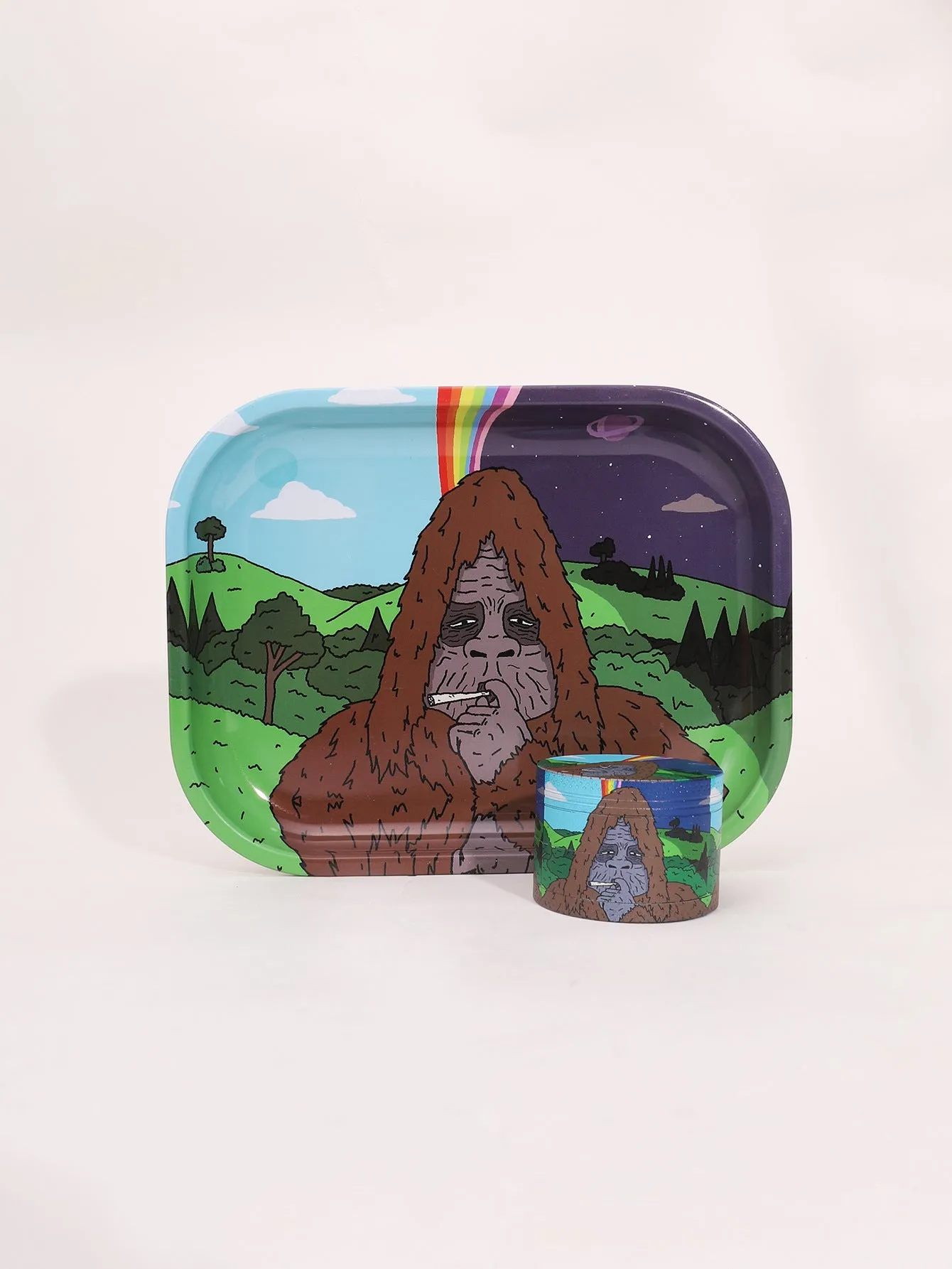 Aluminium alloy four-layer metal cigarette grinder and tray smoking set in Starry Bear colour