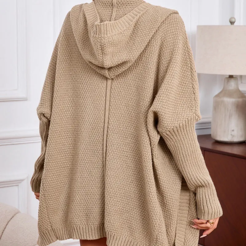 Casual lapel long cardigan jacket open front brown polyester loose fit women's