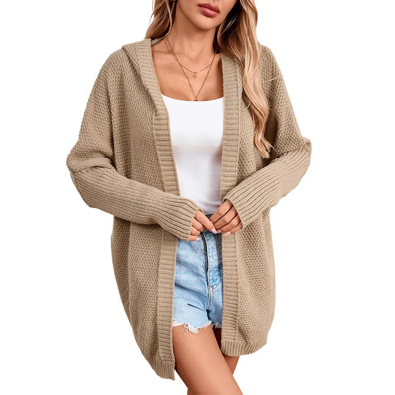 Casual lapel long cardigan jacket open front brown polyester loose fit women's