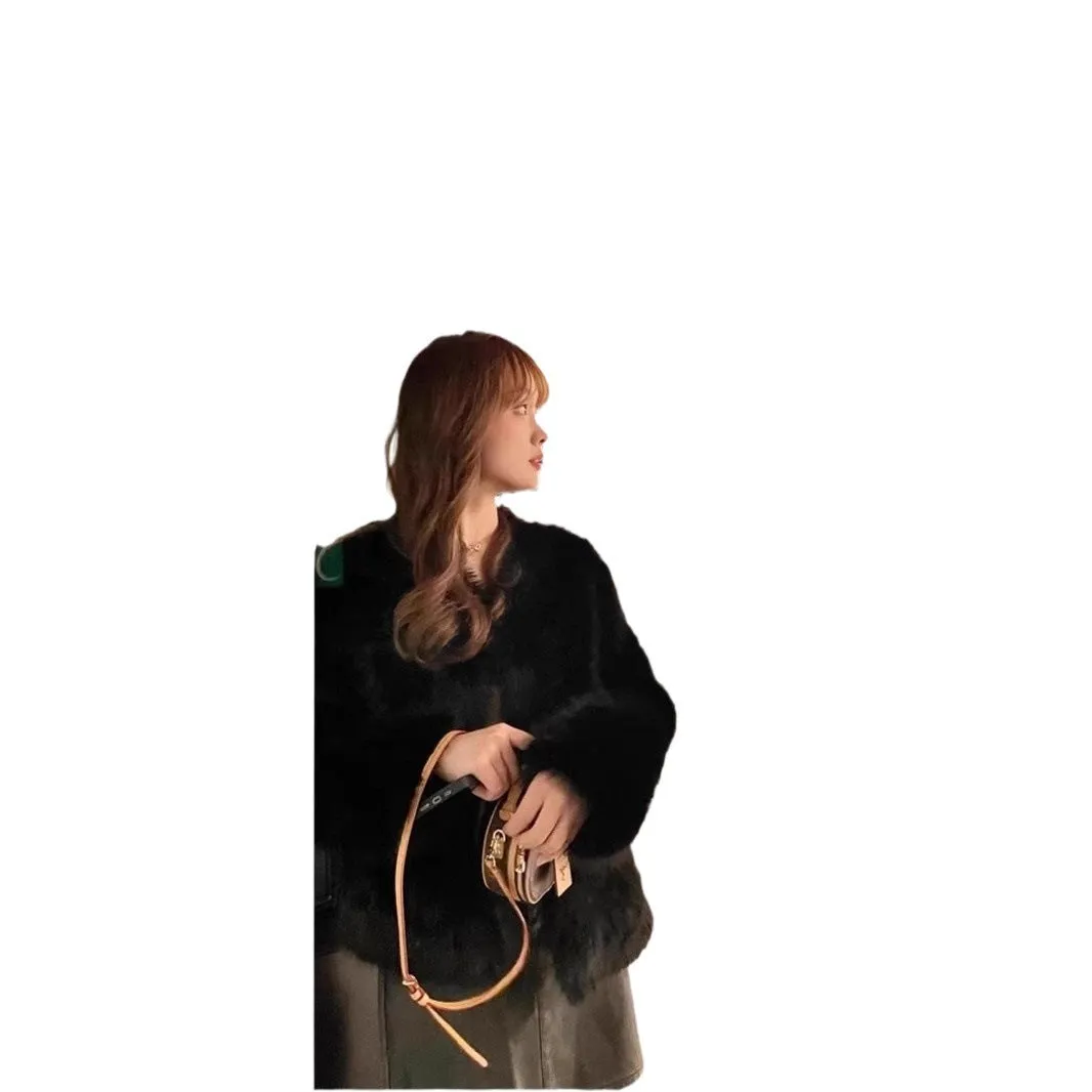Women's chenille coat in brown with princess sleeves, medium length 50cm