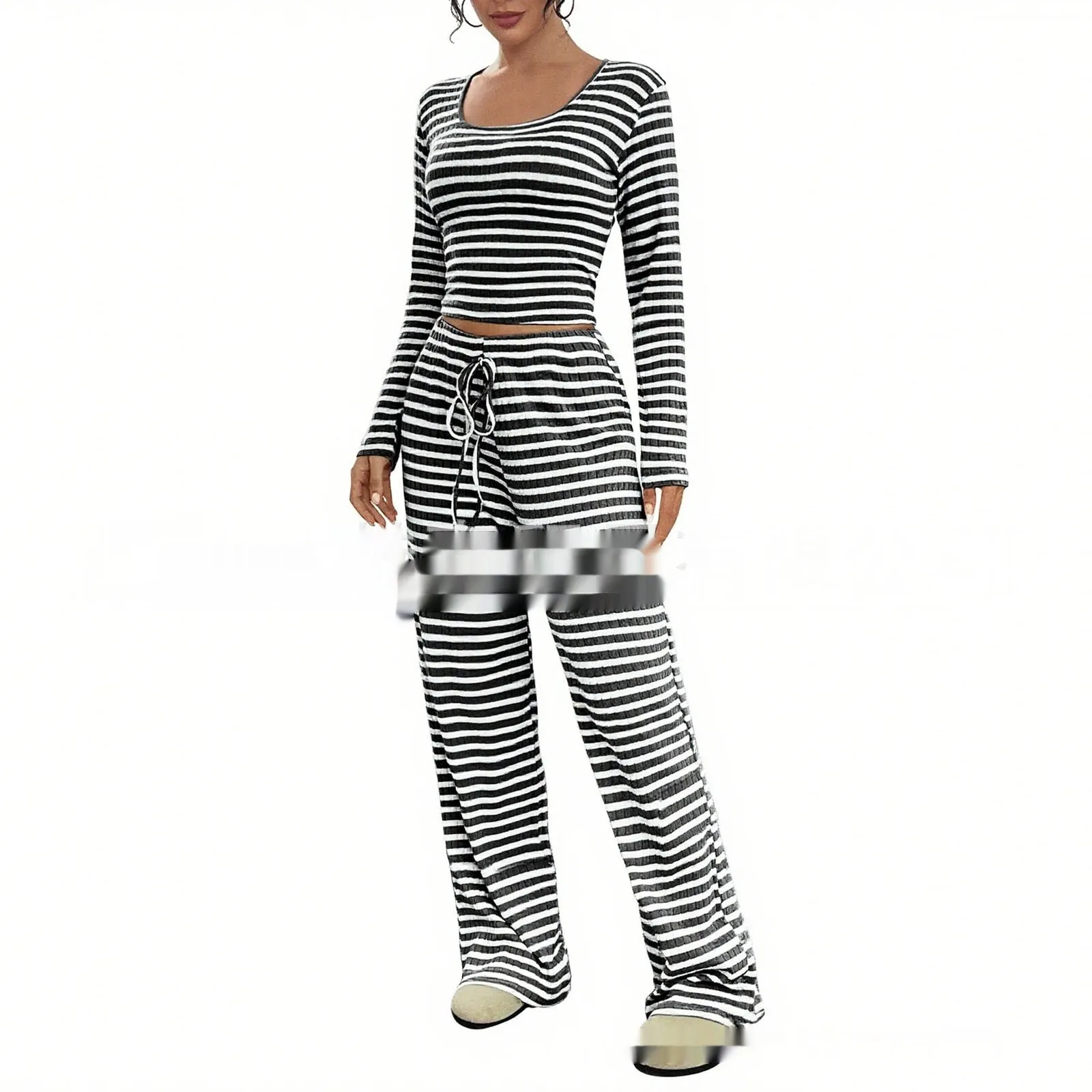 Women's casual long-sleeve suit set in polyester stripes and plaid, available in multiple colours and sizes S to XXL