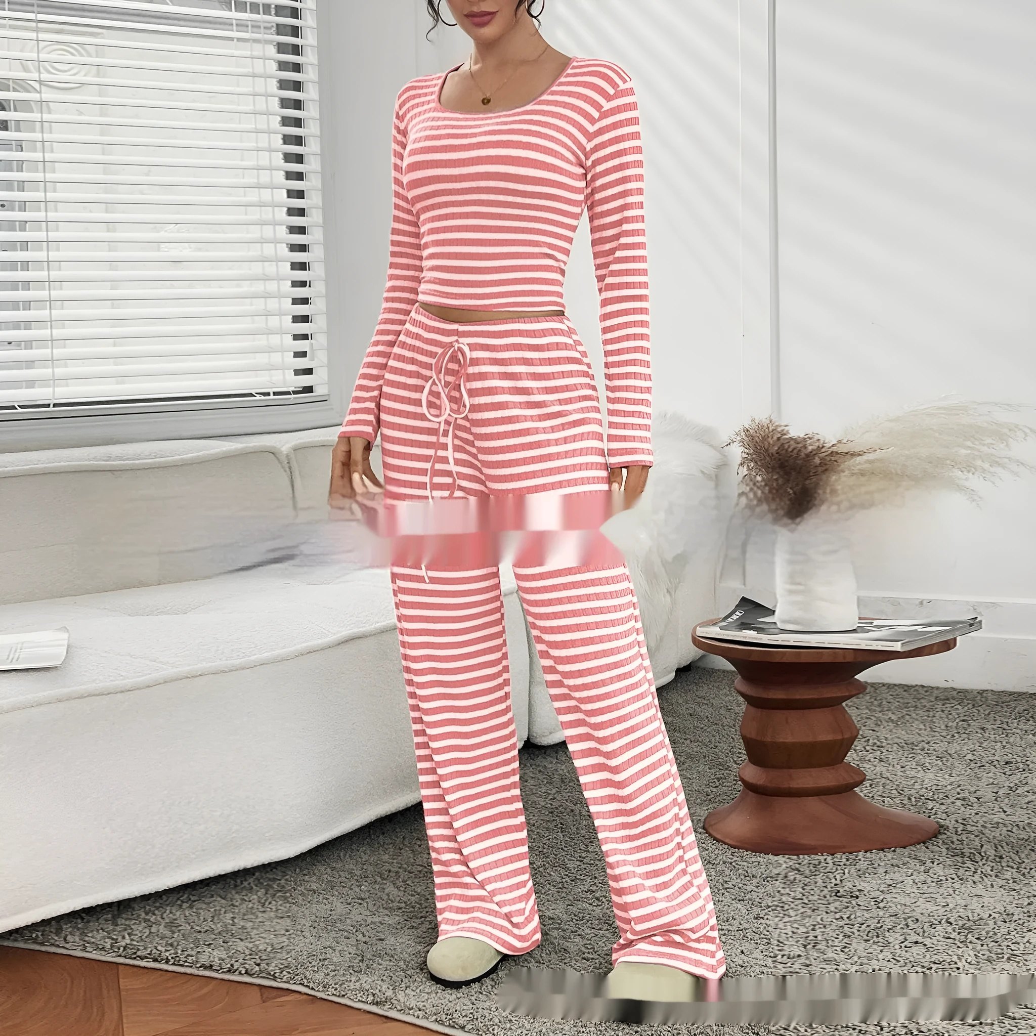 Women's casual long-sleeve suit set in polyester stripes and plaid, available in multiple colours and sizes S to XXL