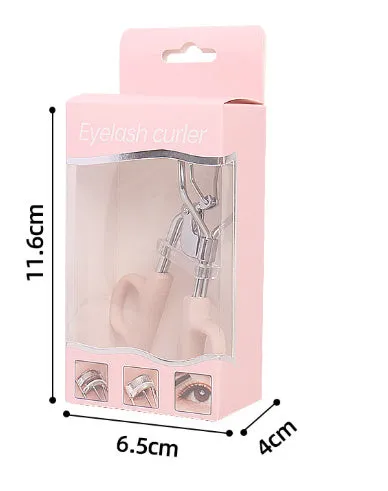 A4 chrome scissors handle eyelash curler with tail, shown in pink and purple colour options.