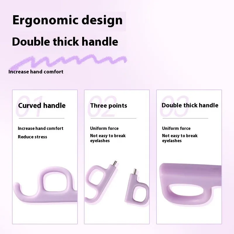A4 chrome scissors handle eyelash curler with tail, shown in pink and purple colour options.