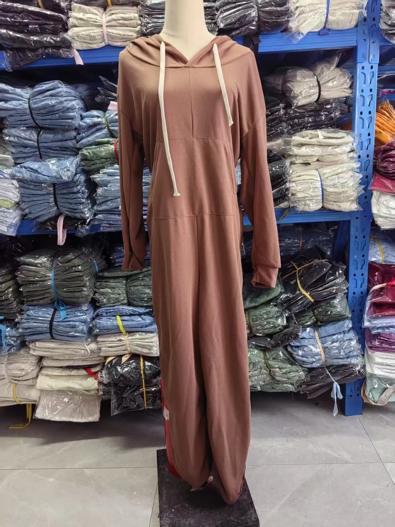 Autumn winter one-piece hoodie jumpsuit for women in solid colour spandex with long sleeves and front pocket