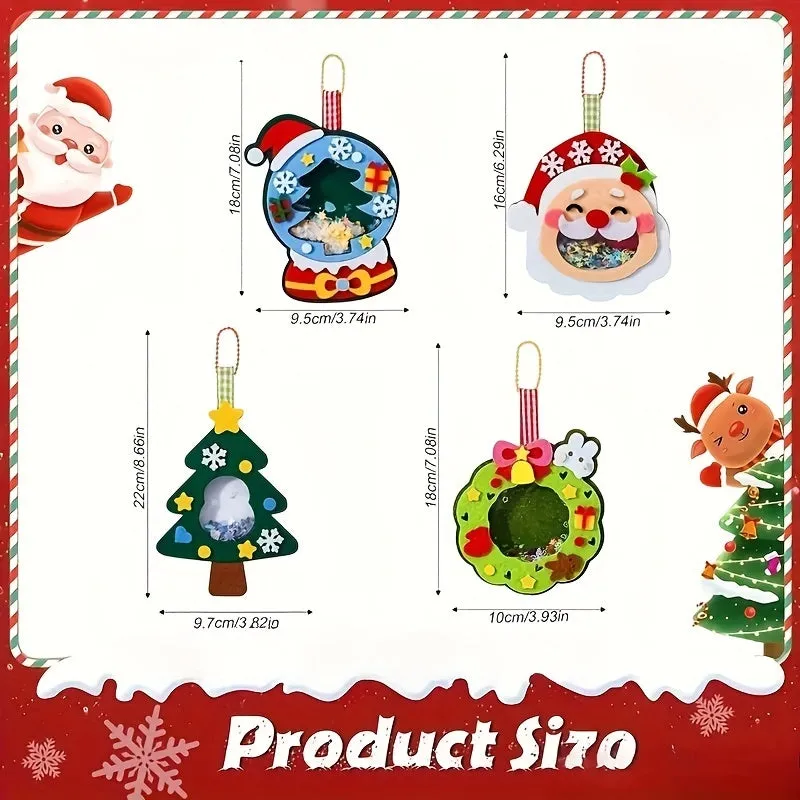 4pcs Christmas Felt Applique Kit with four ornament designs Santa Claus wreath tree crystal ball