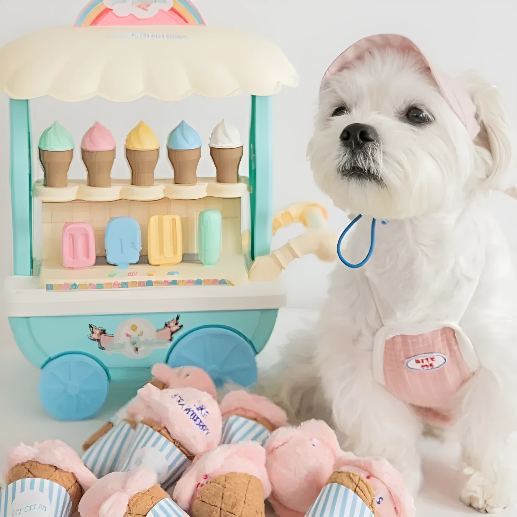 Fleece ice cream squeaky pet toy in lake blue and pink, 13cm long
