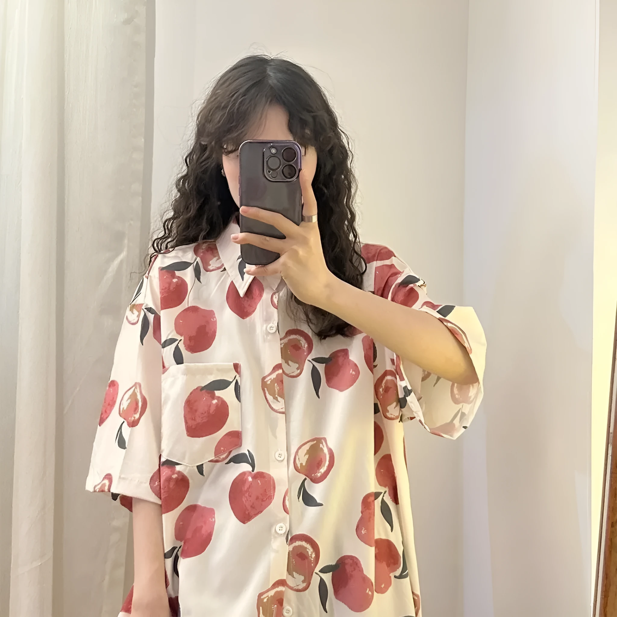 Summer Hong Kong style couple half sleeve flower shirt in 617 picture colour, loose fit, fruit pattern on polyester fabric