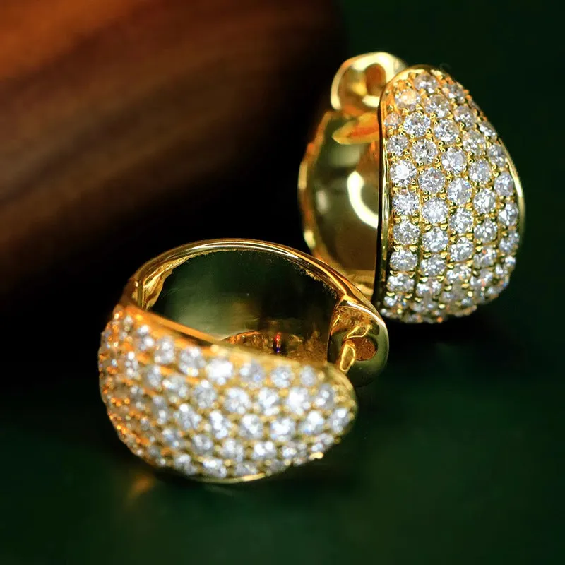 Women's geometric triangle ear clip with inlaid zircon on shiny copper base, white gold colour finish