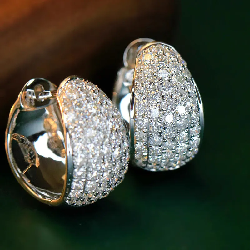 Women's geometric triangle ear clip with inlaid zircon on shiny copper base, white gold colour finish