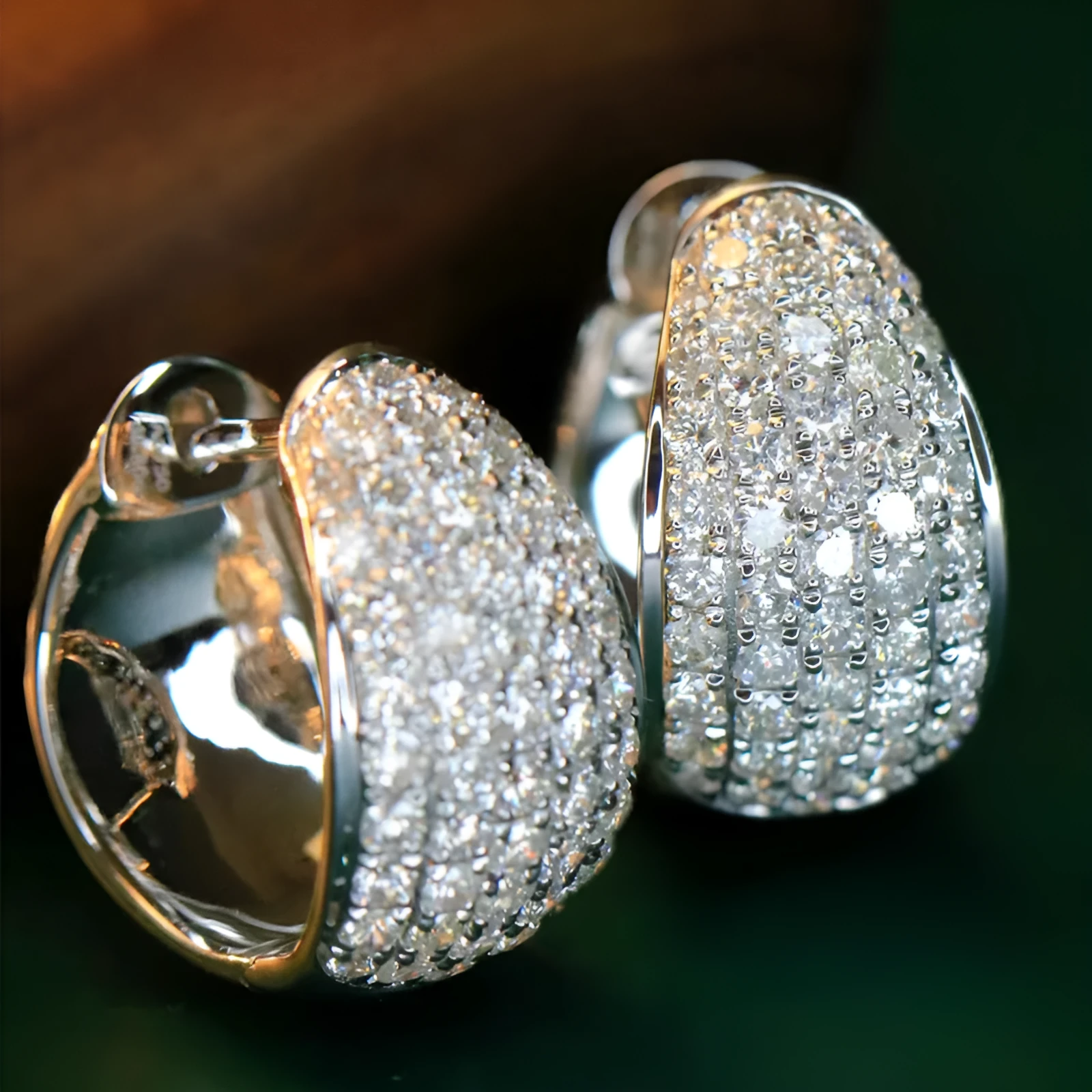 Women's geometric triangle ear clip with inlaid zircon on shiny copper base, white gold colour finish