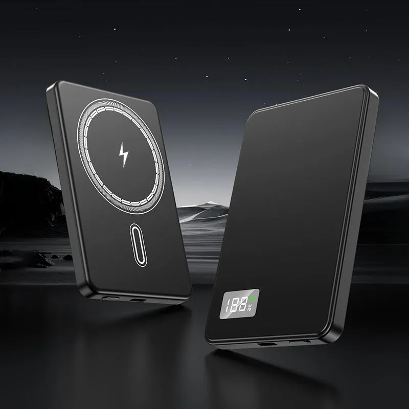 Ultra-thin magnetic power bank with lanyard, alloy shell, and digital display