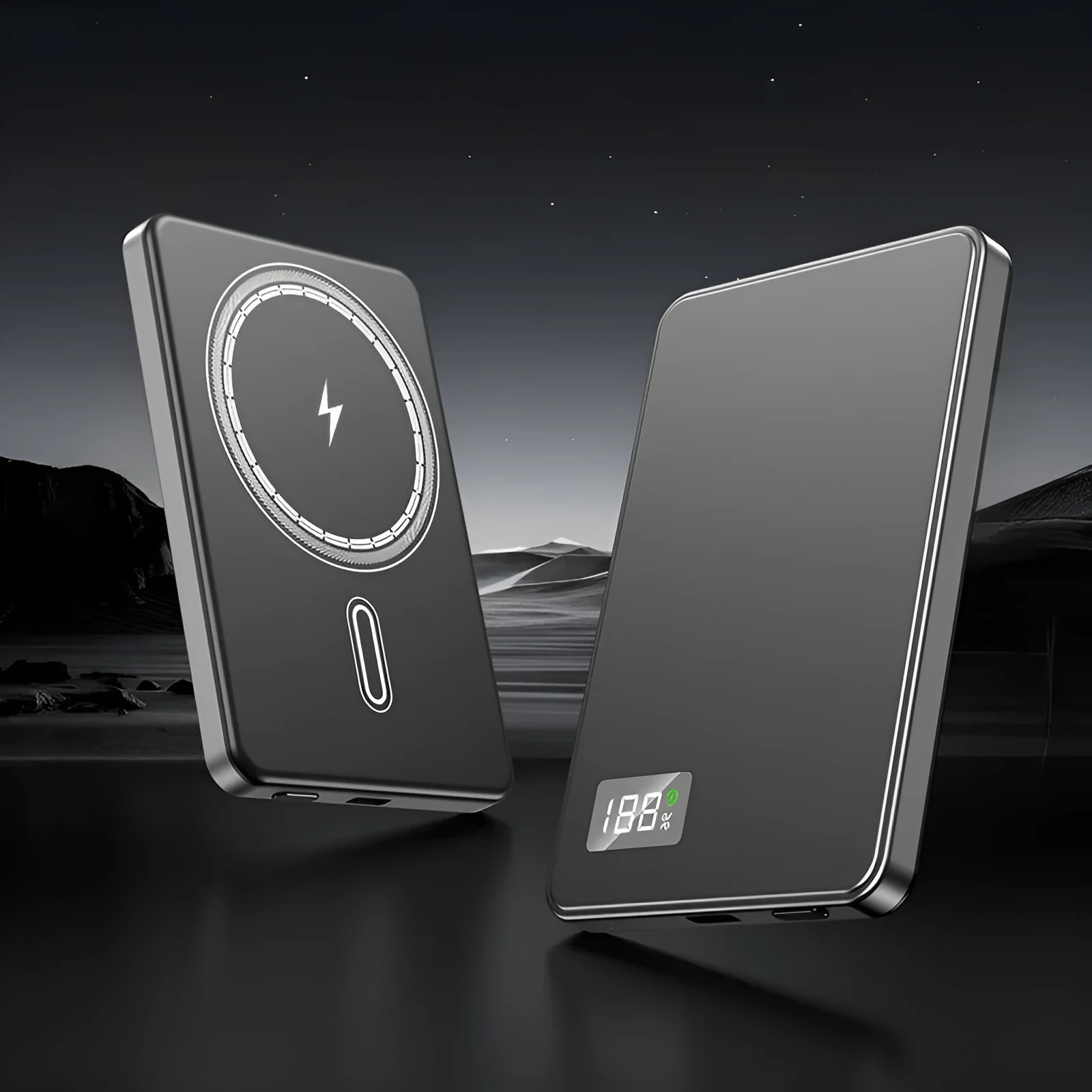 Ultra-thin magnetic power bank with lanyard, alloy shell, and digital display
