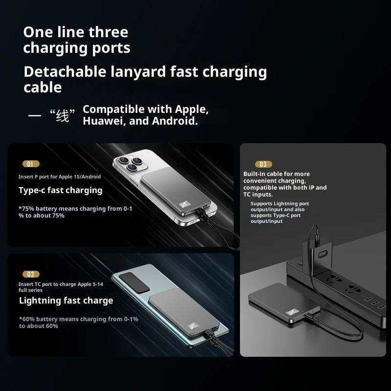 Ultra-thin magnetic power bank with lanyard, alloy shell, and digital display