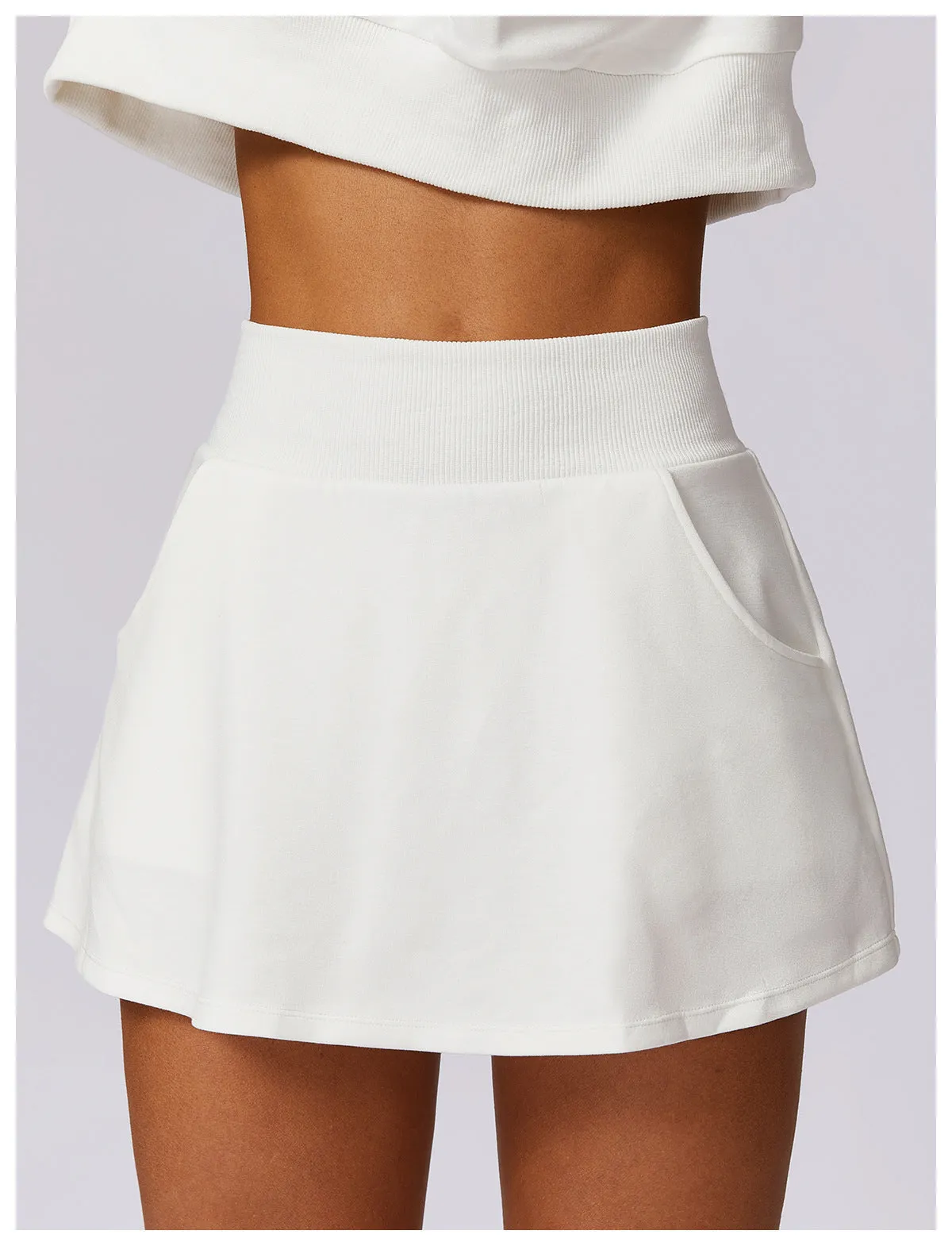 Women's high waist cotton blend sports tennis skirt in black with milk silk lining