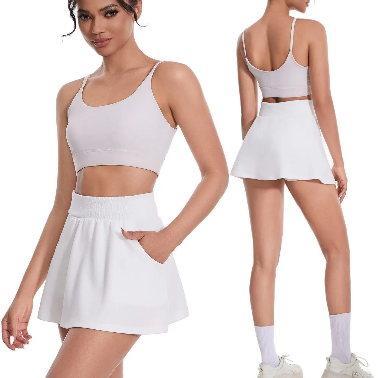 Women's high waist cotton blend sports tennis skirt in black with milk silk lining