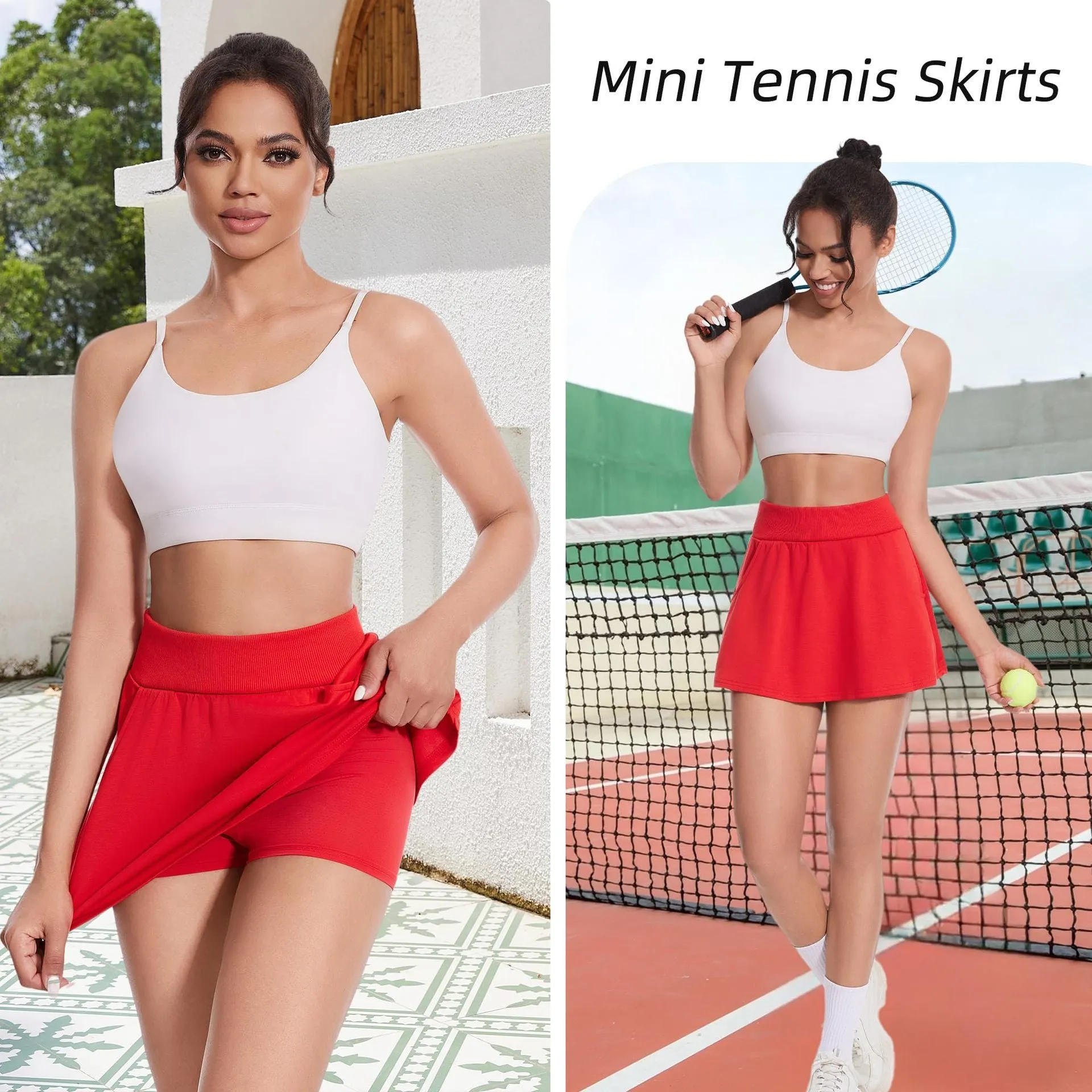 Women's high waist cotton blend sports tennis skirt in black with milk silk lining