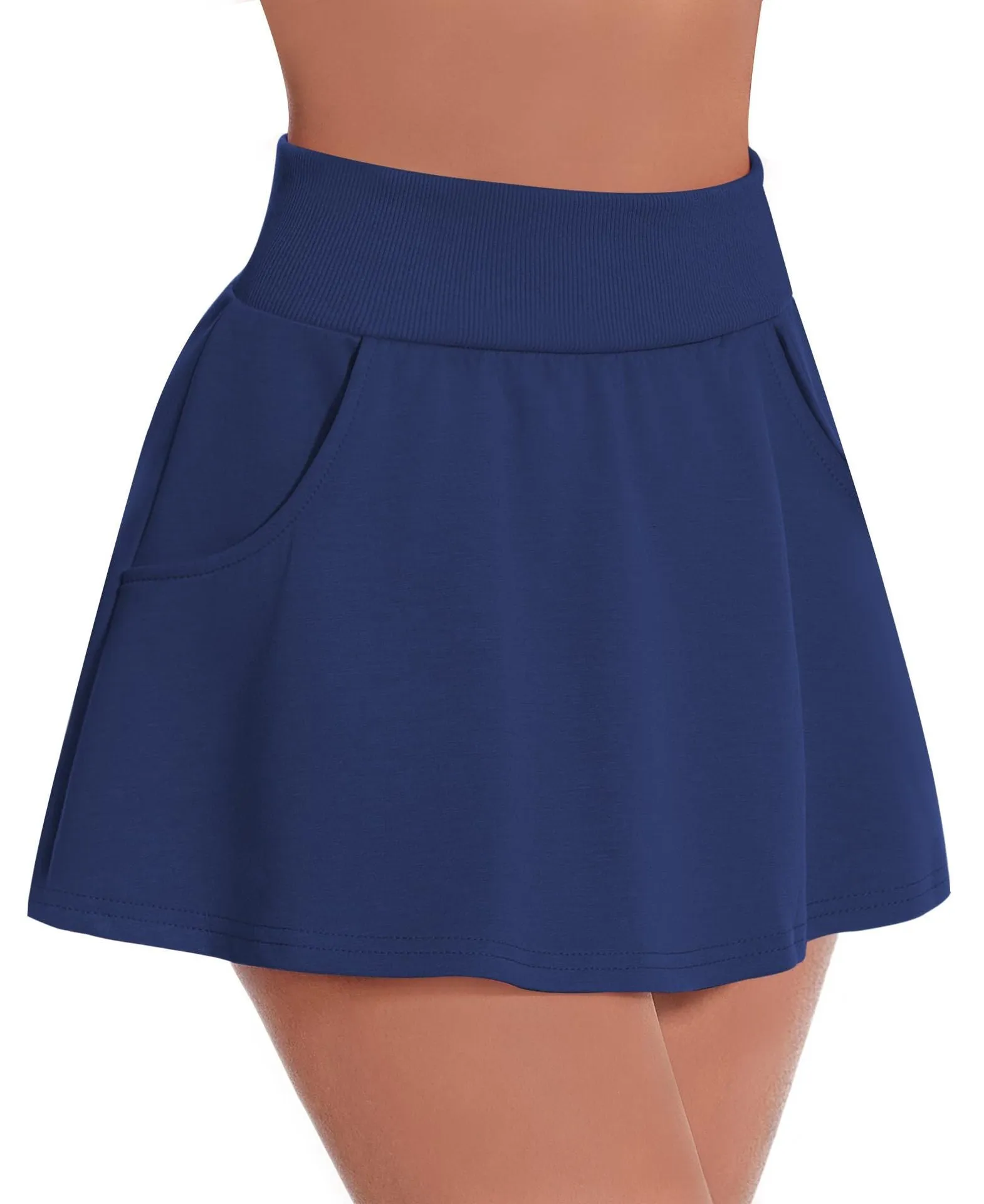 Women's high waist cotton blend sports tennis skirt in black with milk silk lining