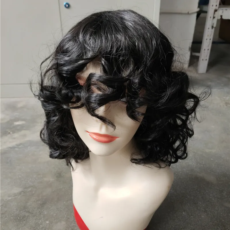 Black synthetic afro wig with long curly hair in exotic style for women