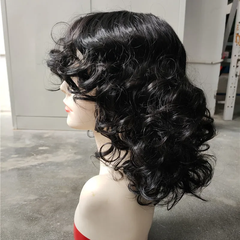 Black synthetic afro wig with long curly hair in exotic style for women