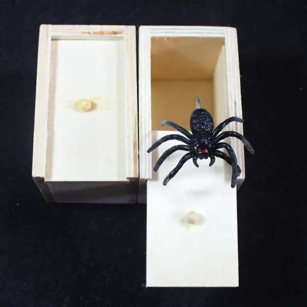 Small camellia wood trick box with spider pop-out surprise prank for youth