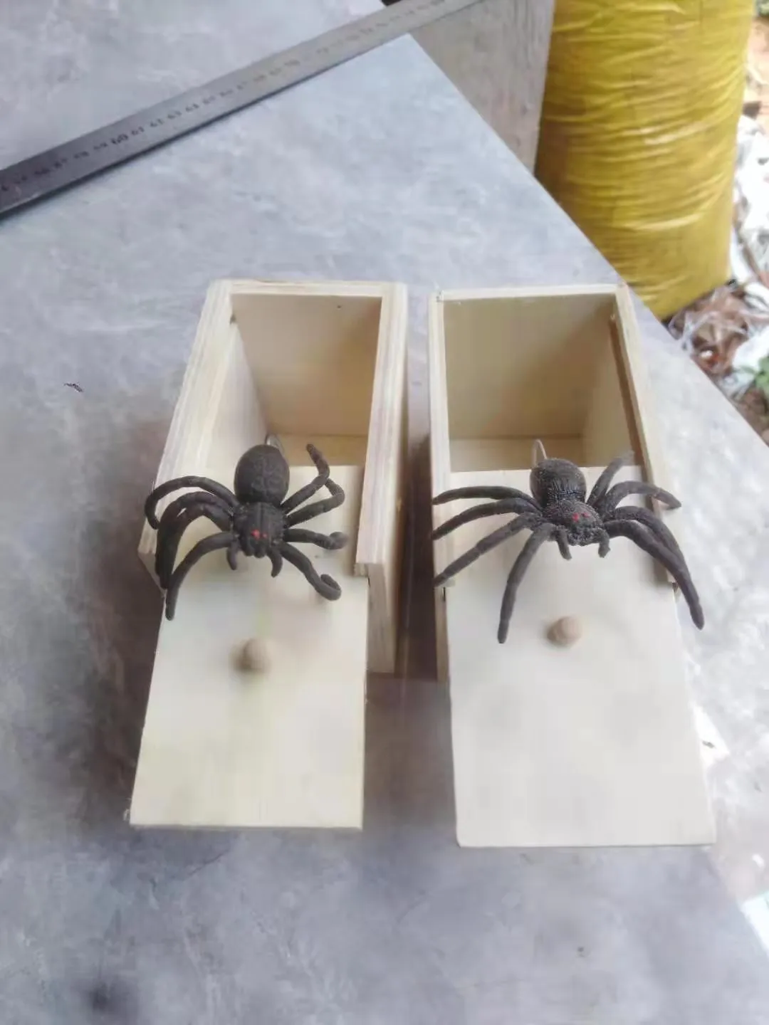 Small camellia wood trick box with spider pop-out surprise prank for youth