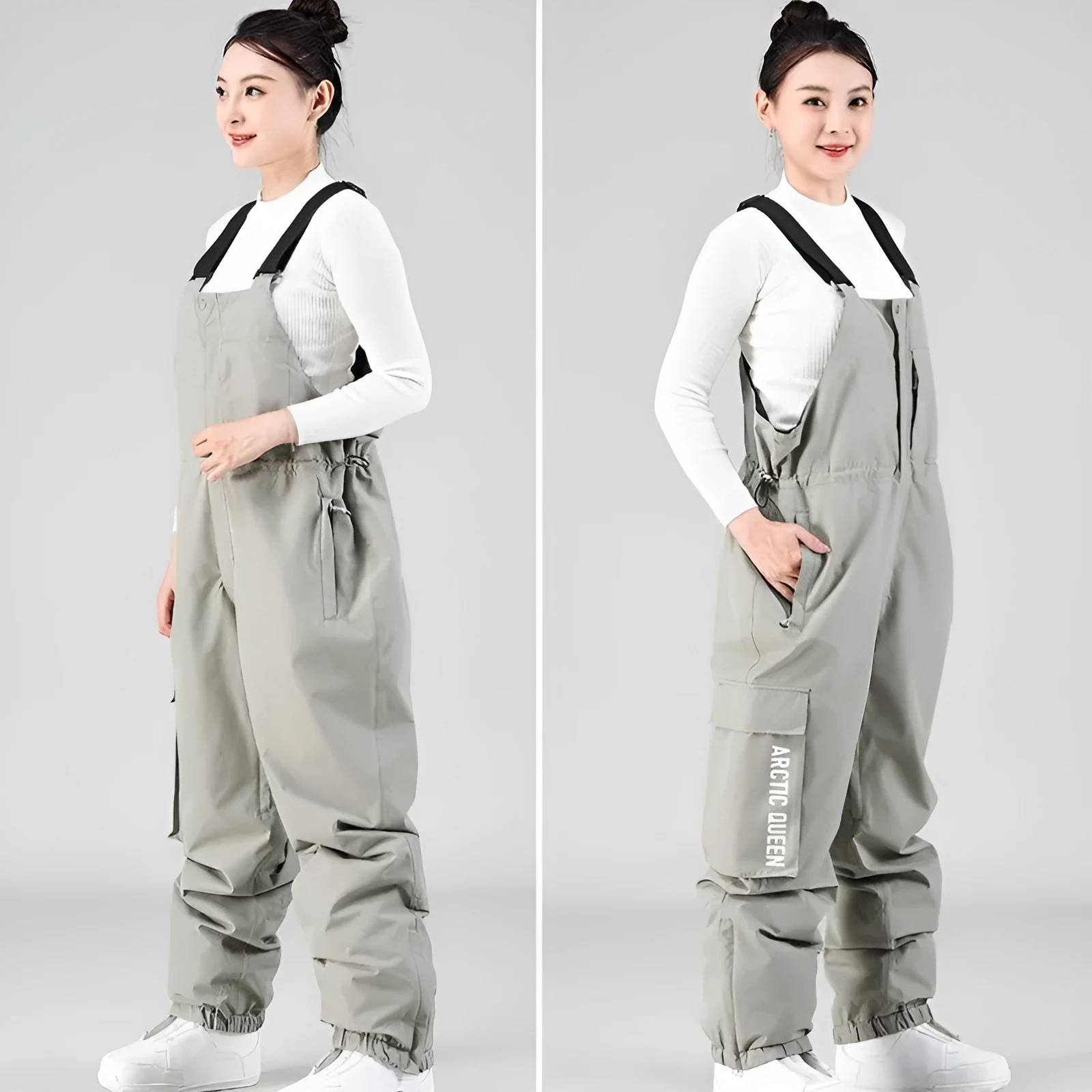 Outdoor ski suit for men and women in light gray, breathable waterproof polyester, sizes S-XXL