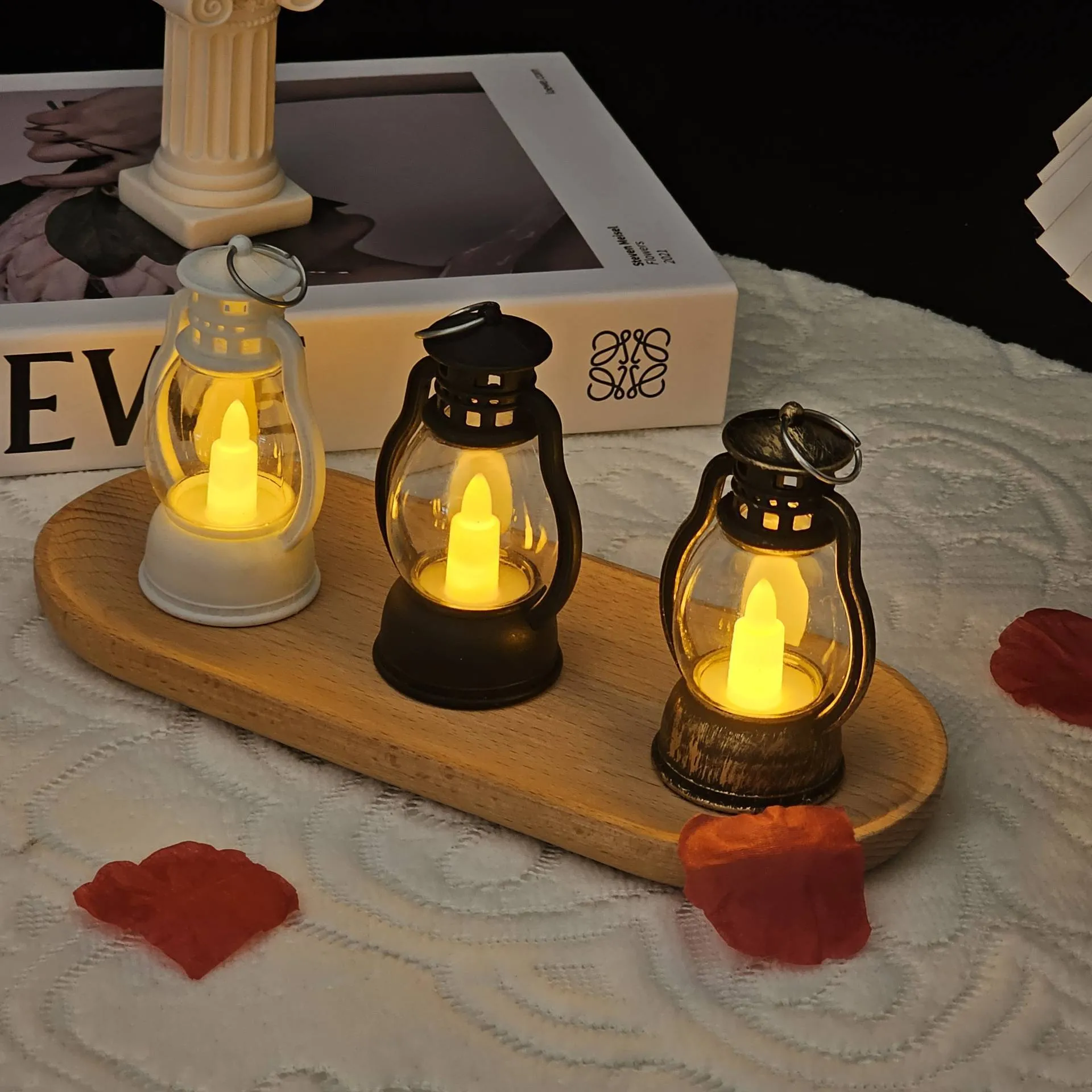 Creative electronic candle craft barn lantern layout decoration in black PP material for bar hotel use