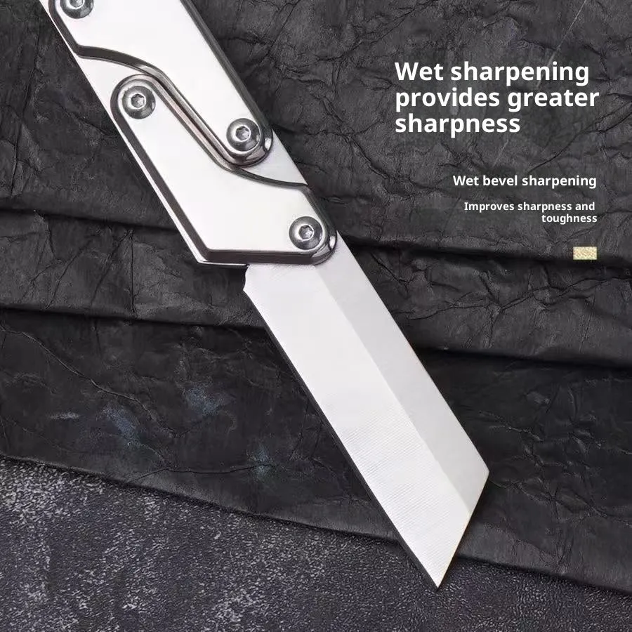 Thickened mechanical deformation folding knife with silver stainless steel blade and handle, 5.7 blade length, closed position