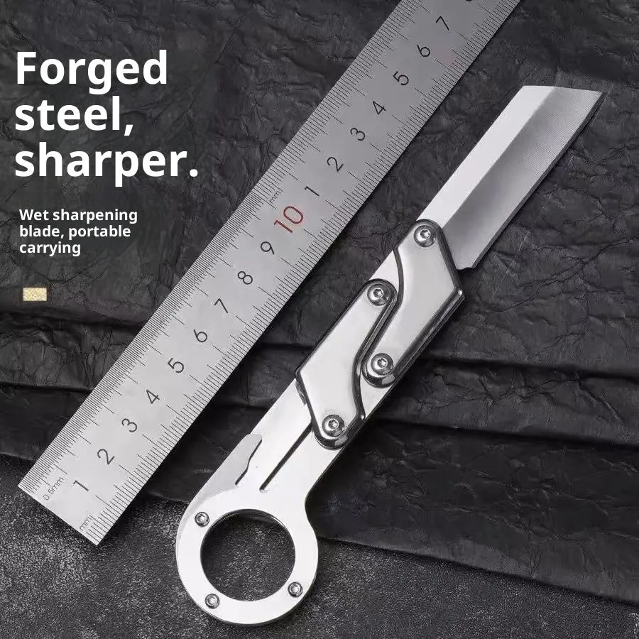 Thickened mechanical deformation folding knife with silver stainless steel blade and handle, 5.7 blade length, closed position