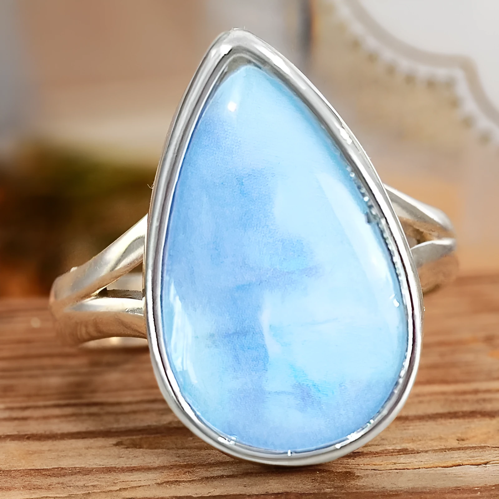 Blue Water Drop Exquisite Ring for Women copper electroplated geometric drop shape A077 white gold colour