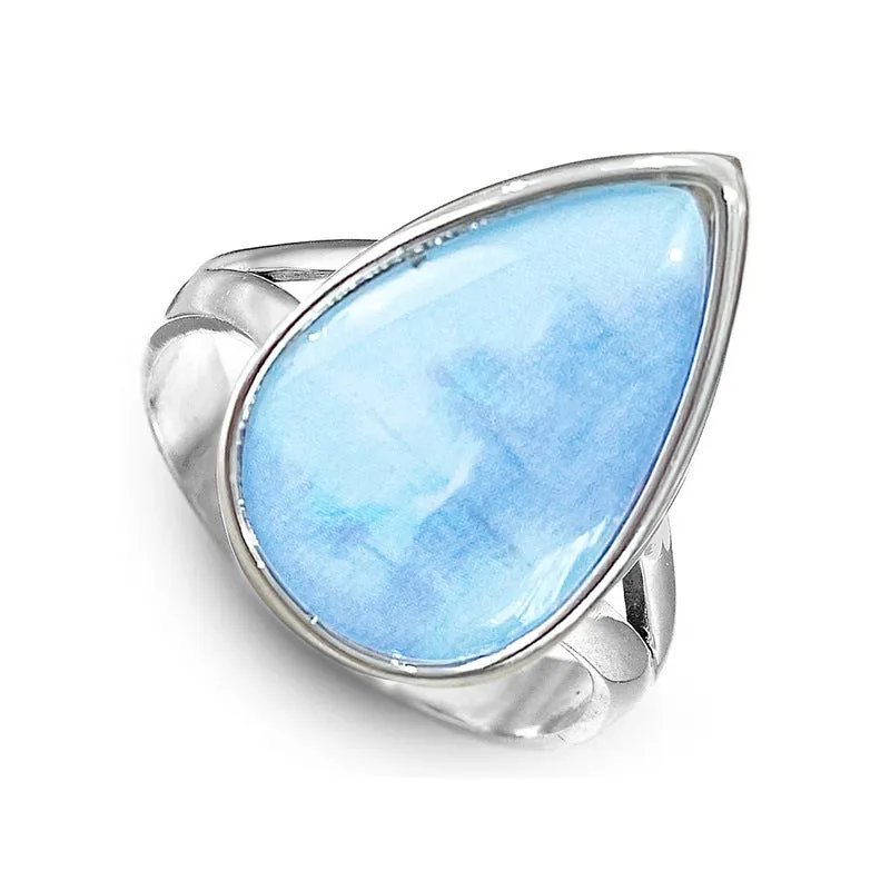 Blue Water Drop Exquisite Ring for Women copper electroplated geometric drop shape A077 white gold colour